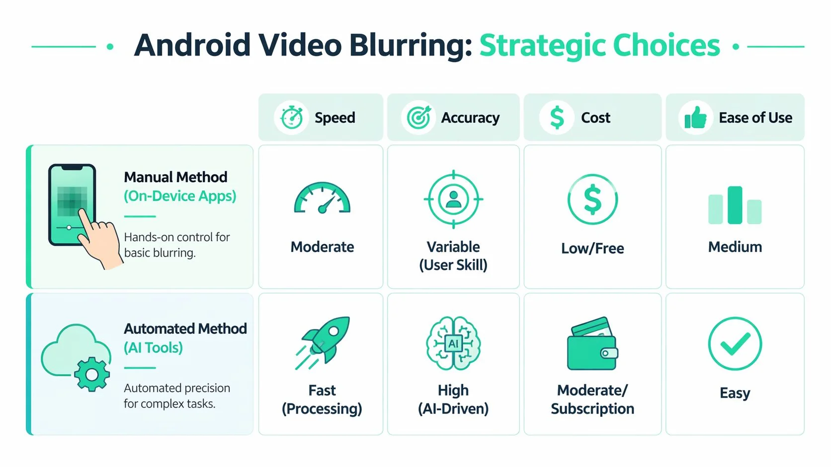 Comparaison des méthodes manuelles et automatisées pour flouter une vidéo sur Android.