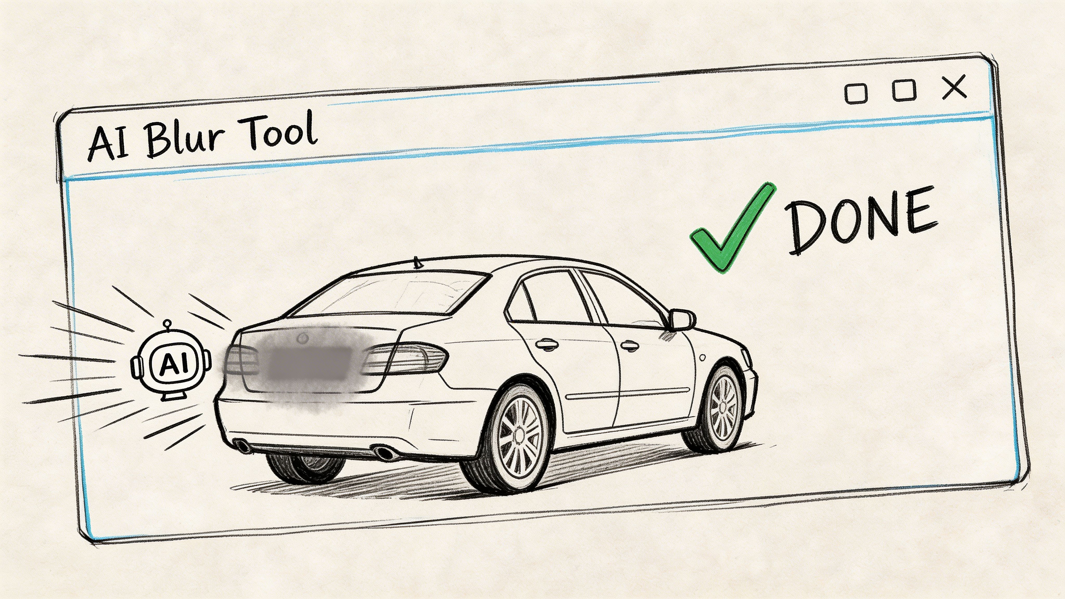 Illustration: AI tool blurring a license plate in a browser
