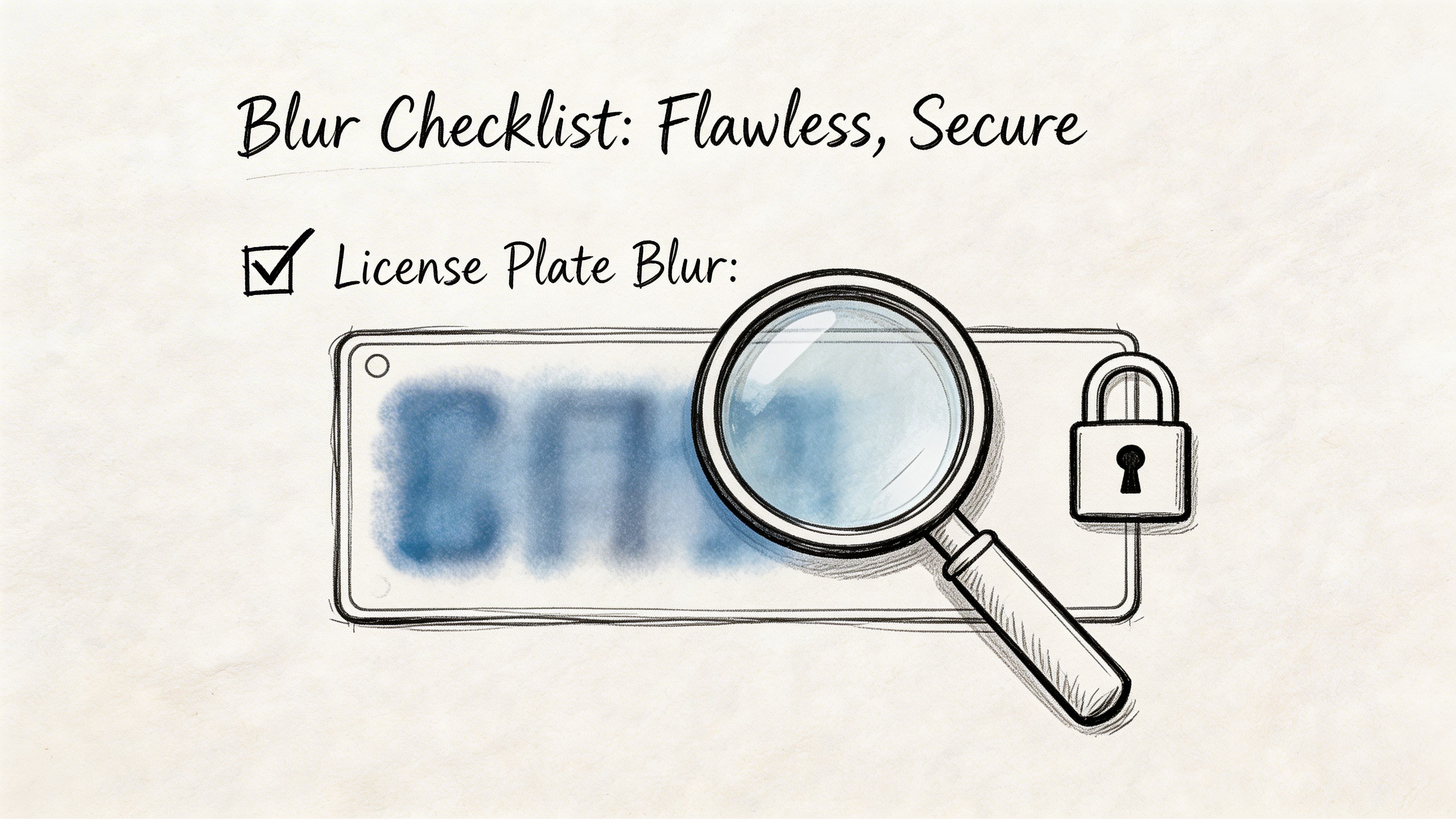Illustration: magnifying glass on blurred plate with security lock