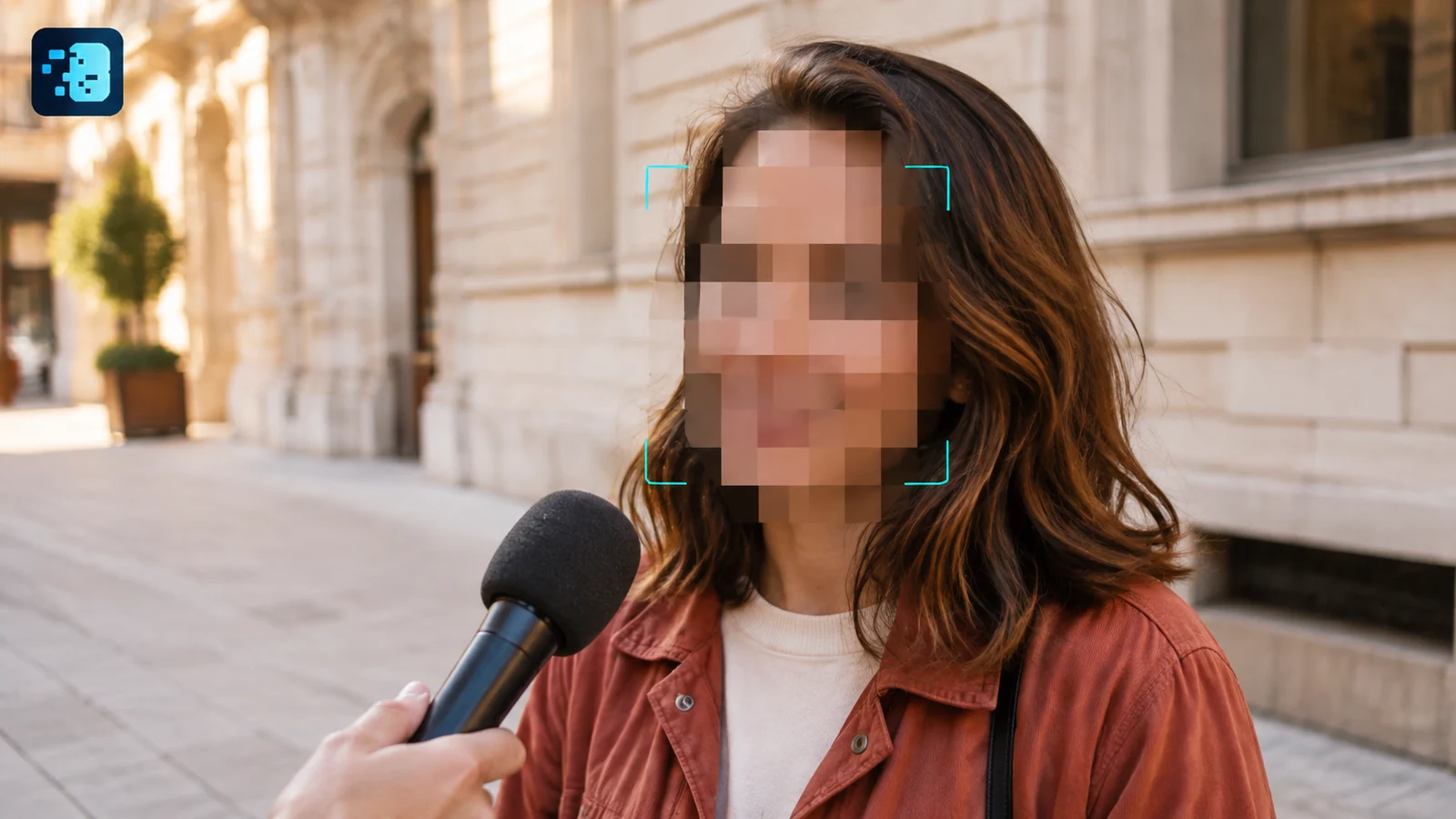 Visage pixellisé lors d’une interview de rue