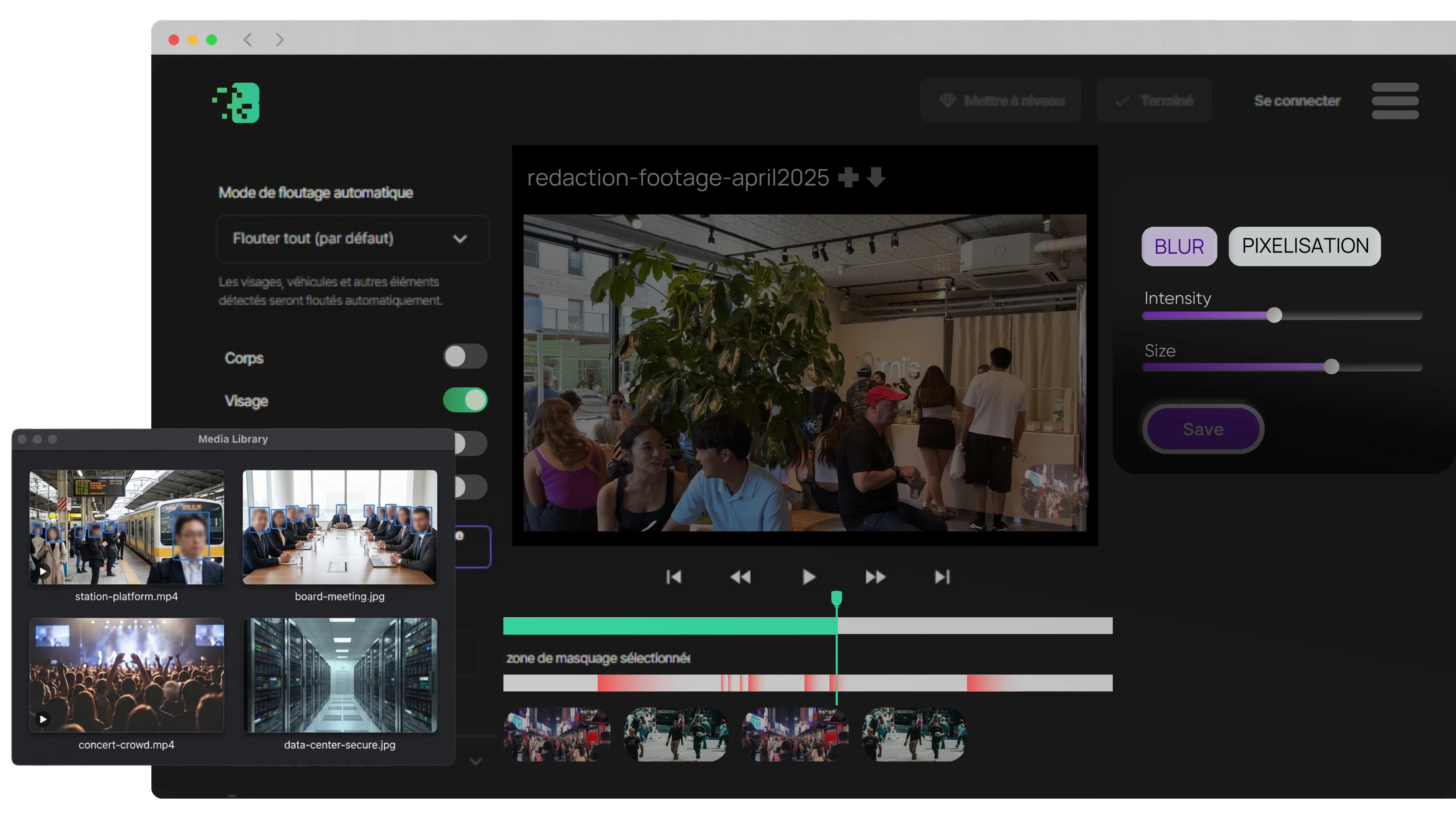 Interface YouBlur Entreprise